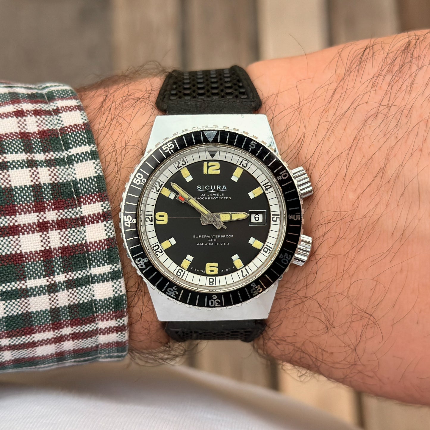 SICURA SUPERWATERPROOF 400 - TWIN CROWN DIVER COMPRESSOR - 1968