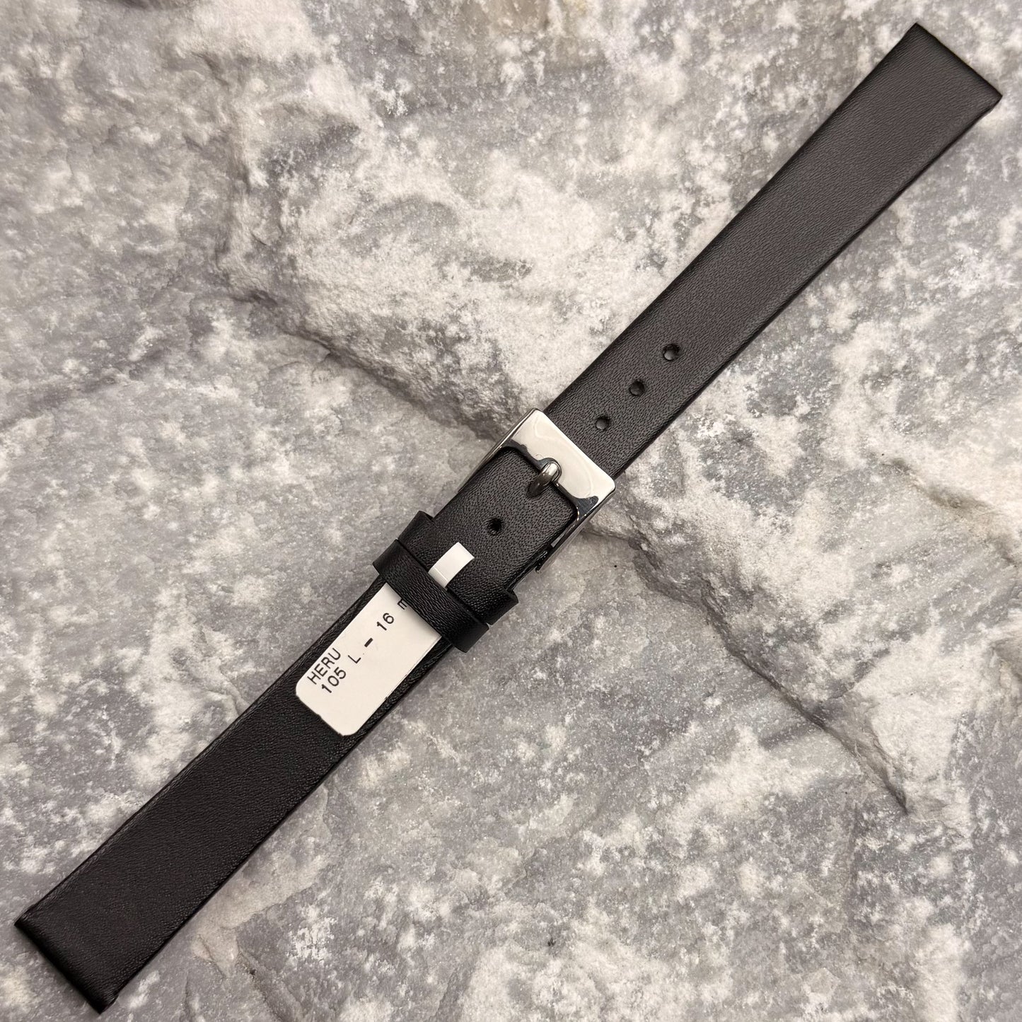 16mm - HERU - 1980s - NOS - BLACK FINE GRAIN LEATHER