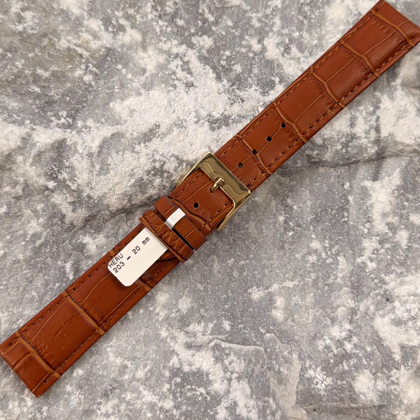 20mm - HERU - 1980s - NOS - HONEY COGNAC CROCODILE GRAIN