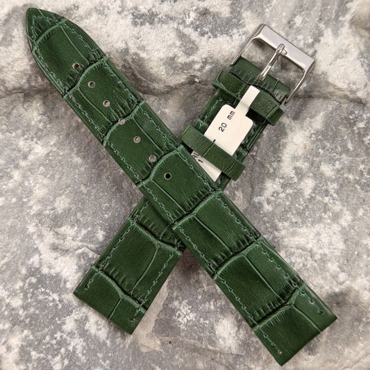 20mm - HERU - 1980s - NOS - FOREST GREEN CROCODILE GRAIN