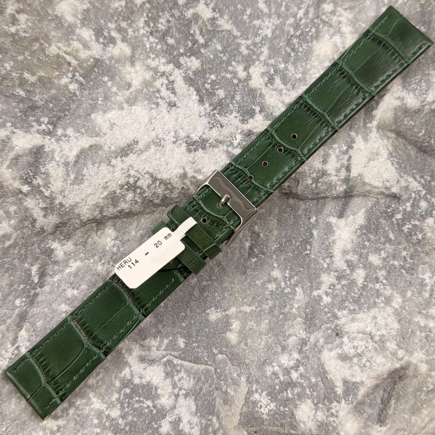 20mm - HERU - 1980s - NOS - FOREST GREEN CROCODILE GRAIN