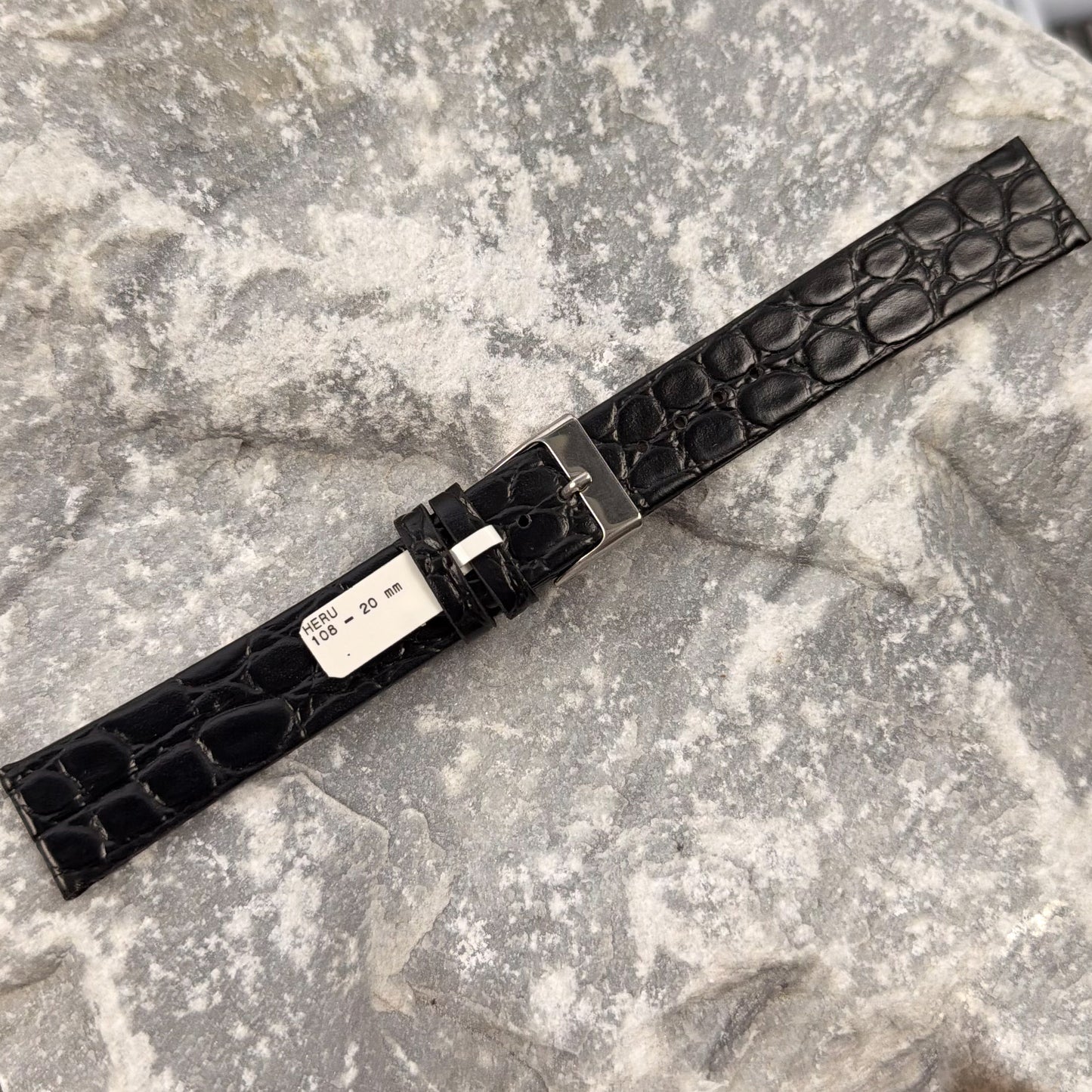 20mm - HERU - 1980s - NOS - CLASSIC BLACK CROCODILE GRAIN