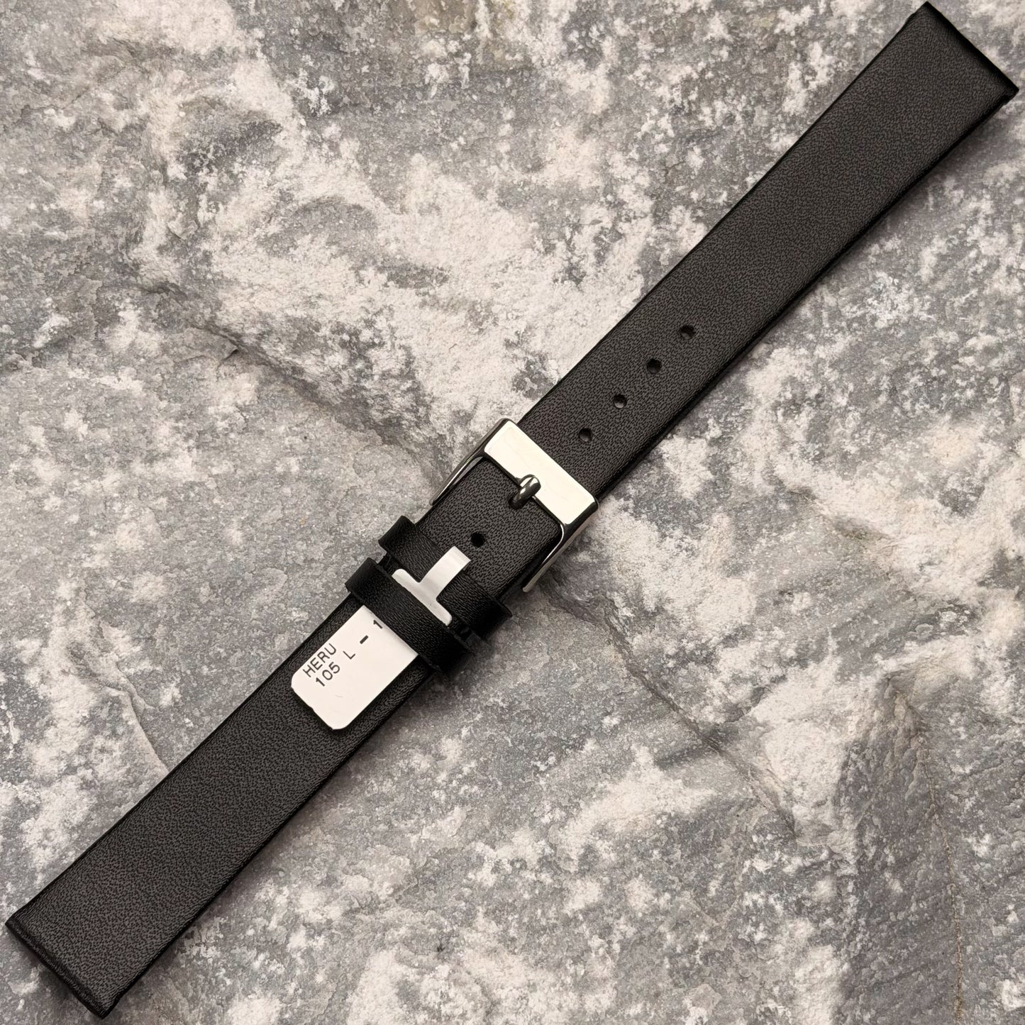 18mm - HERU - 1980s - NOS - BLACK FINE GRAIN LEATHER