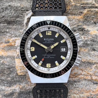 SICURA SUPERWATERPROOF 400 - TWIN CROWN DIVER COMPRESSOR - 1968