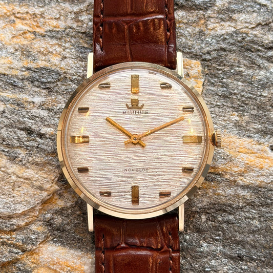 BLUMUS - 14K GOLD - BARK FINISH DIAL - NOS - 1960s
