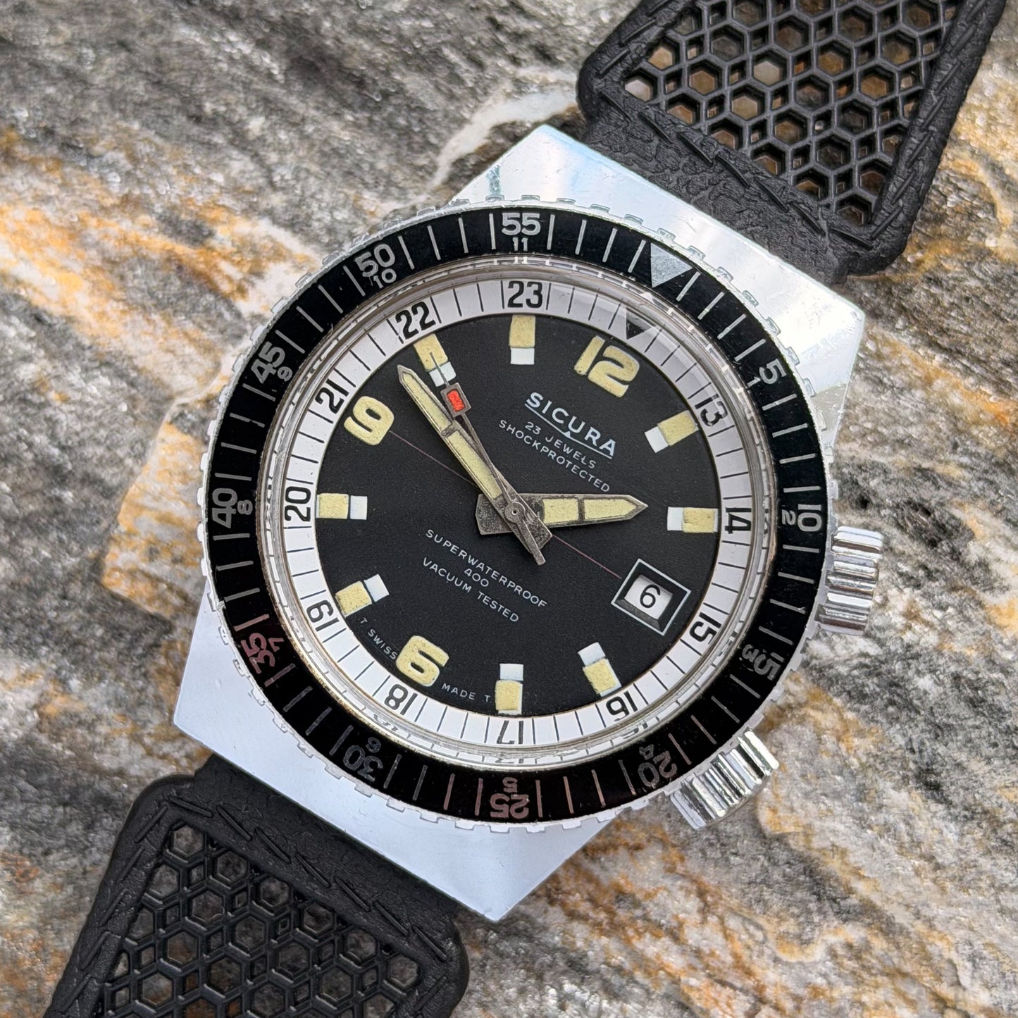 SICURA SUPERWATERPROOF 400 - TWIN CROWN DIVER COMPRESSOR - 1968