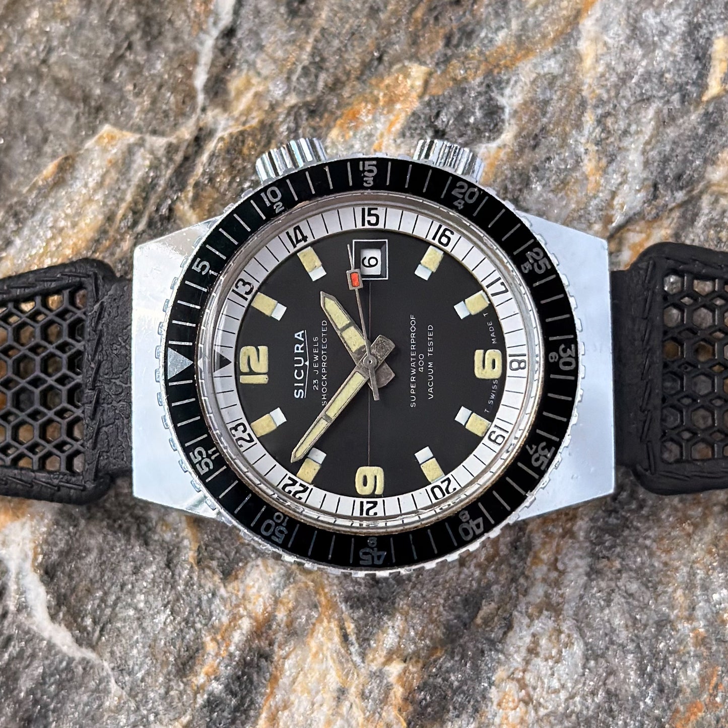 SICURA SUPERWATERPROOF 400 - TWIN CROWN DIVER COMPRESSOR - 1968