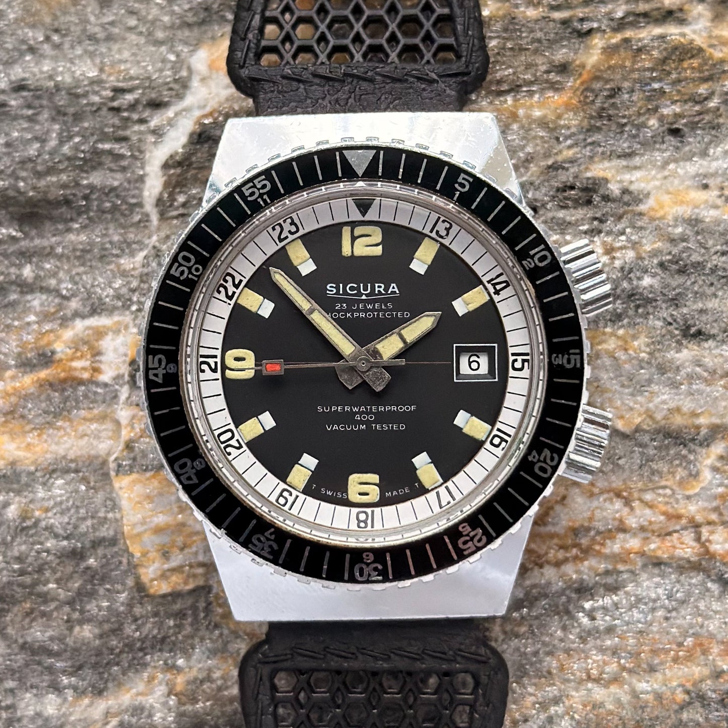 SICURA SUPERWATERPROOF 400 - TWIN CROWN DIVER COMPRESSOR - 1968