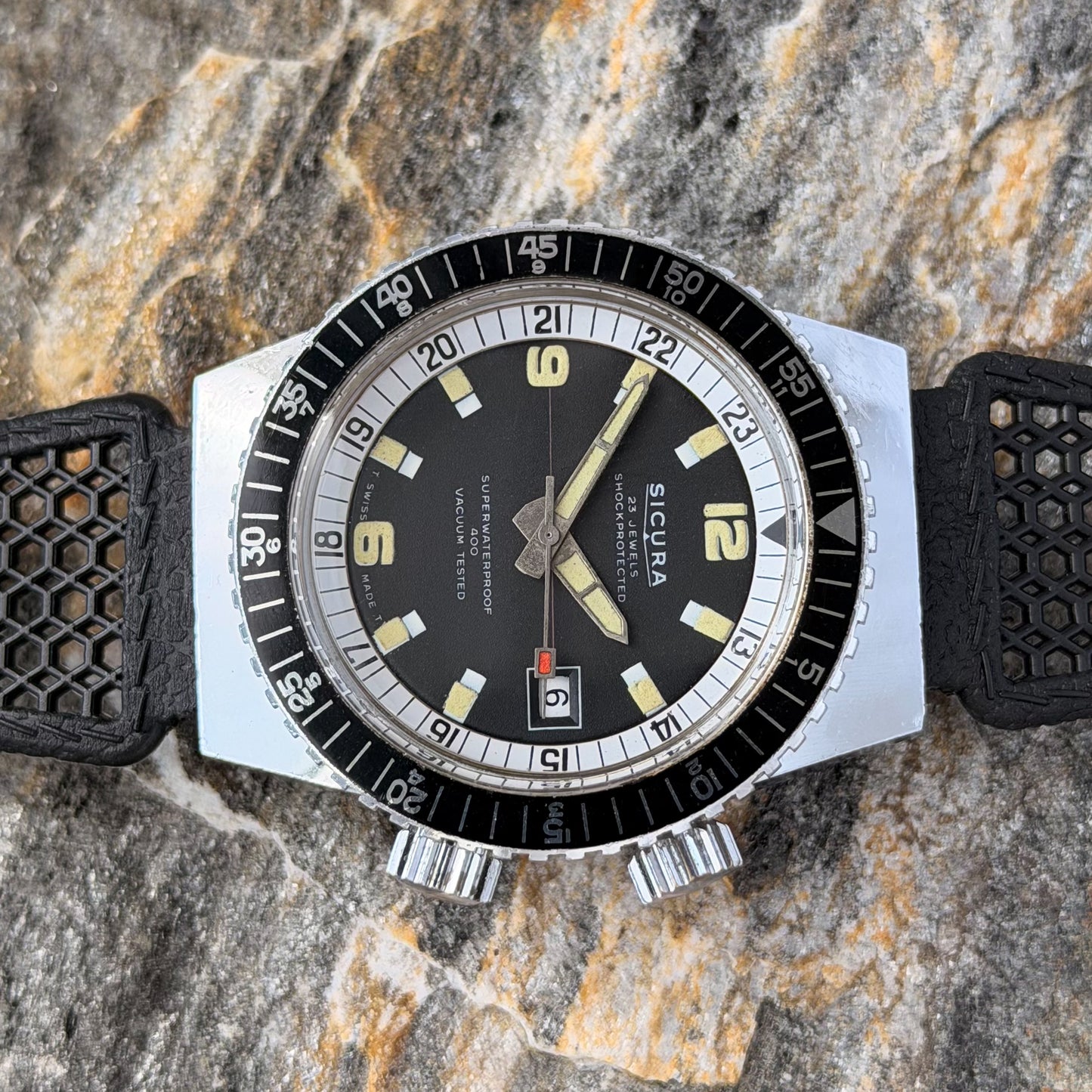 SICURA SUPERWATERPROOF 400 - TWIN CROWN DIVER COMPRESSOR - 1968