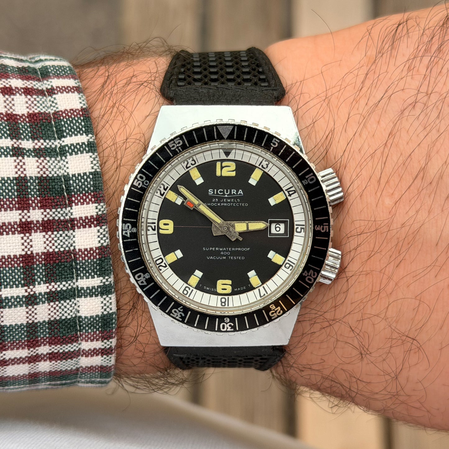 SICURA SUPERWATERPROOF 400 - TWIN CROWN DIVER COMPRESSOR - 1968