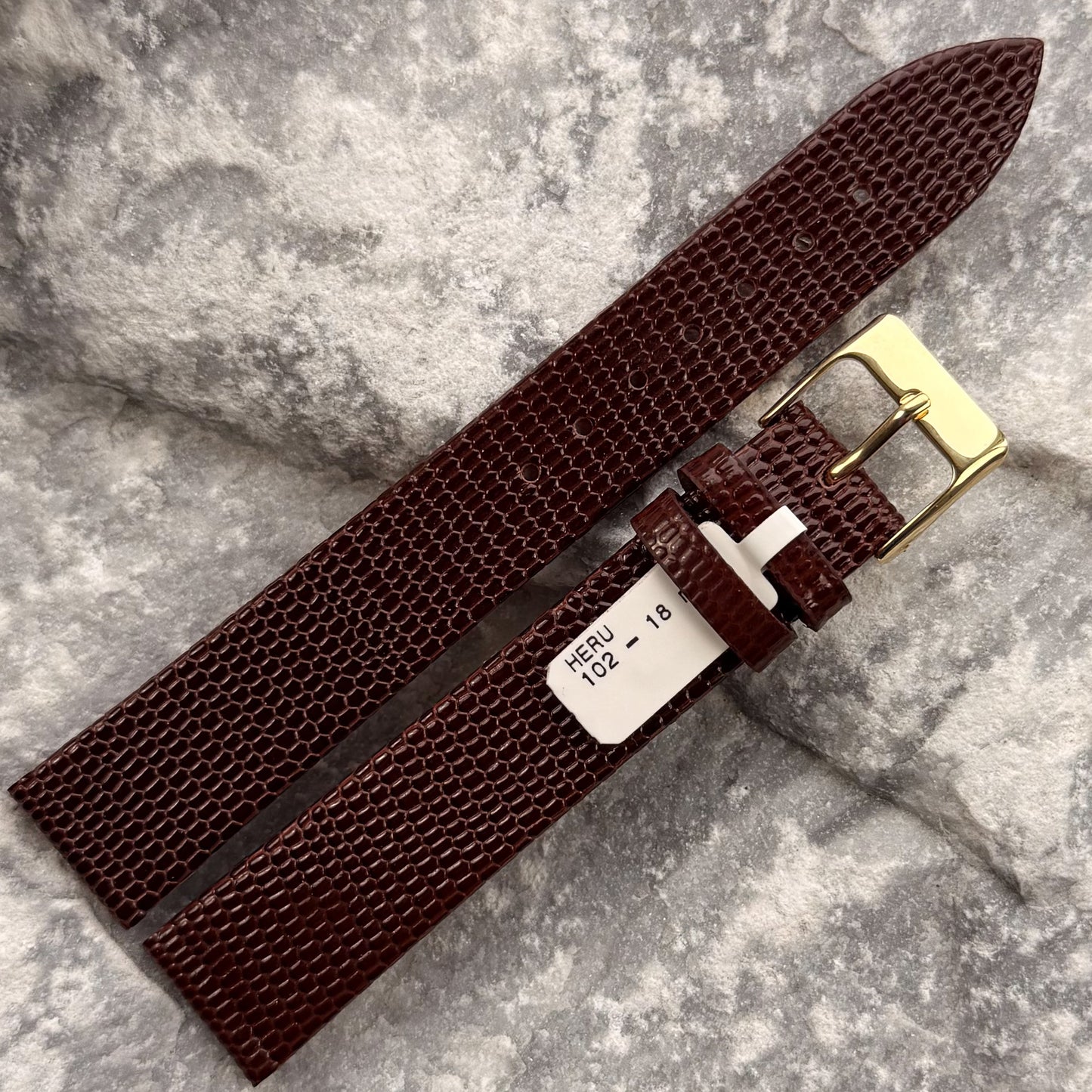 18mm - HERU - 1980s - NOS - COGNAC LIZARD GRAIN