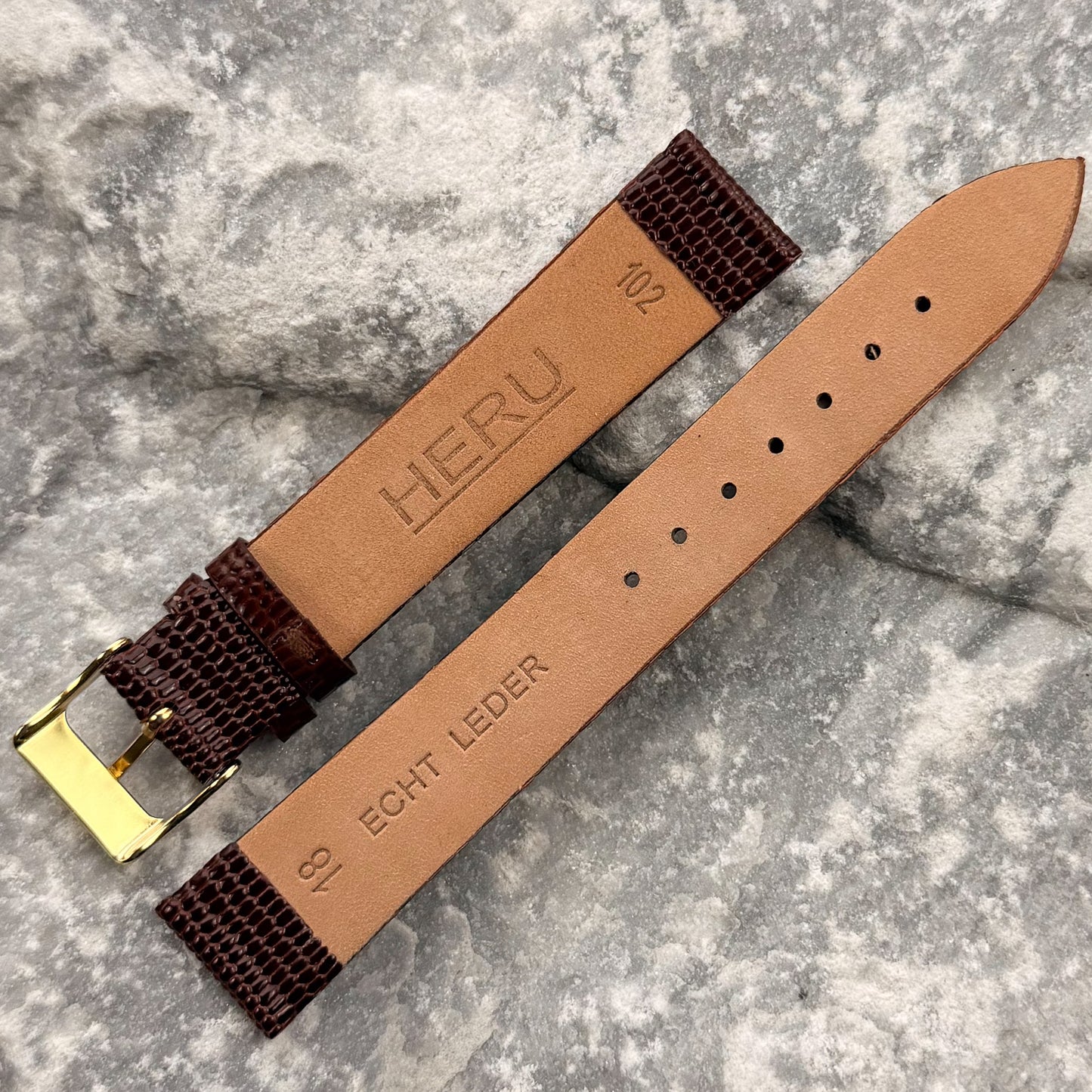 18mm - HERU - 1980s - NOS - COGNAC LIZARD GRAIN
