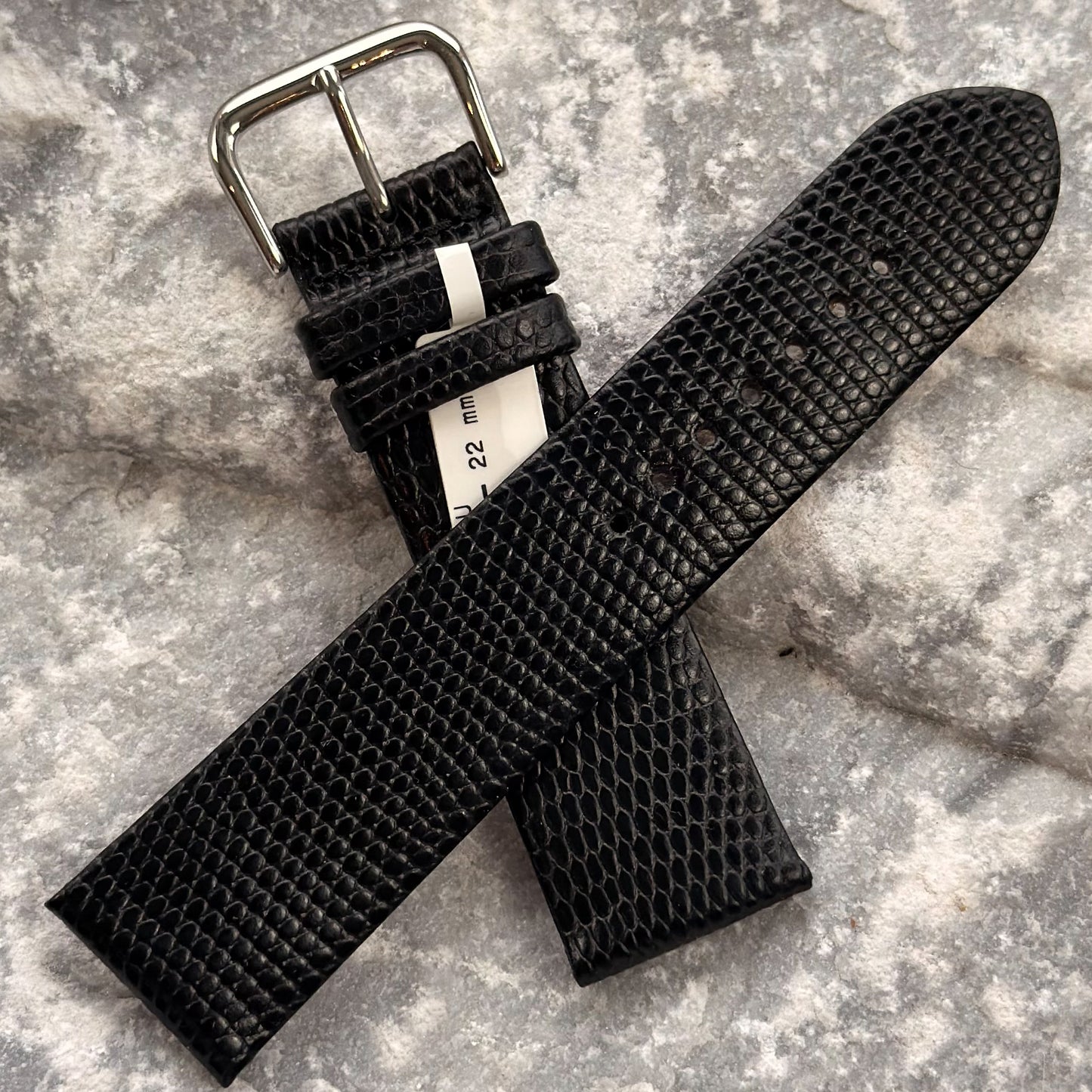 22mm - HERU - 1980s - NOS - BLACK LIZARD GRAIN