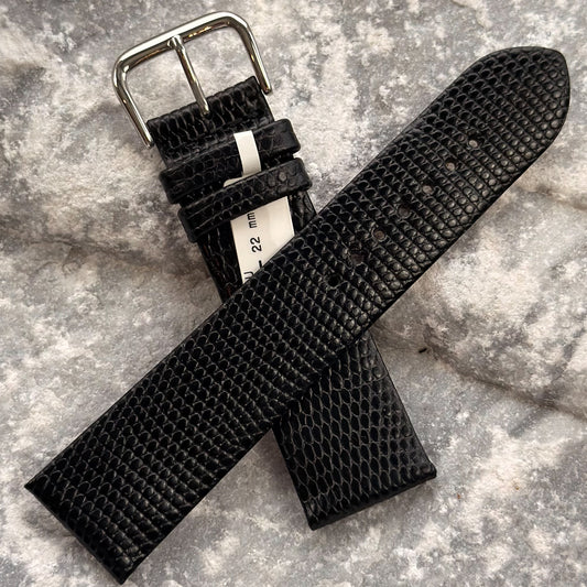 22mm - HERU - 1980s - NOS - BLACK LIZARD GRAIN