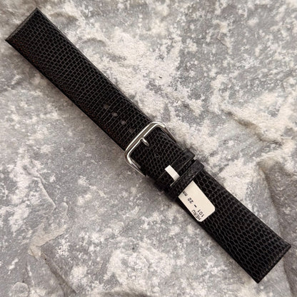 22mm - HERU - 1980s - NOS - BLACK LIZARD GRAIN