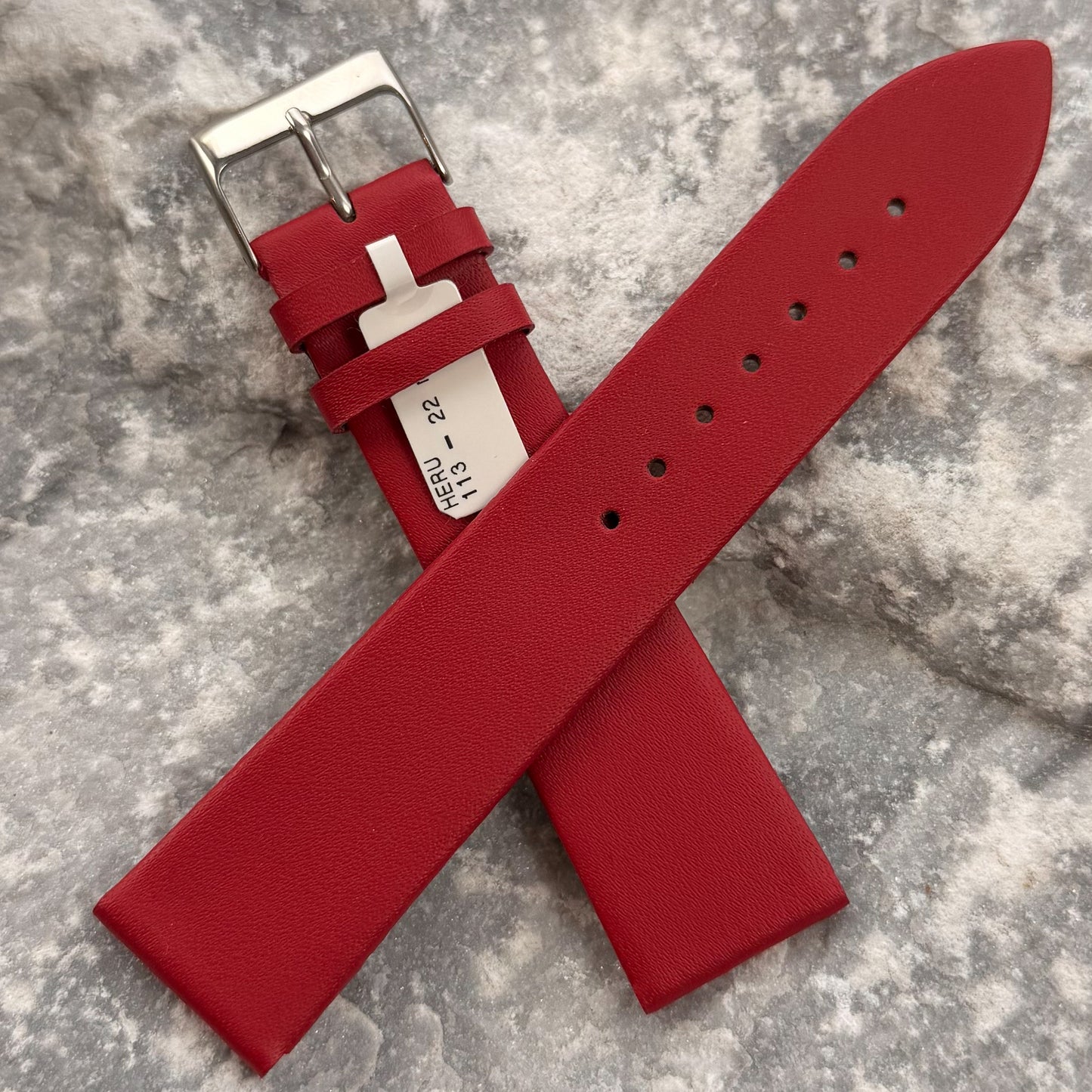 22mm - HERU - 1980s - NOS - FERRARI RED SMOOTH LEATHER