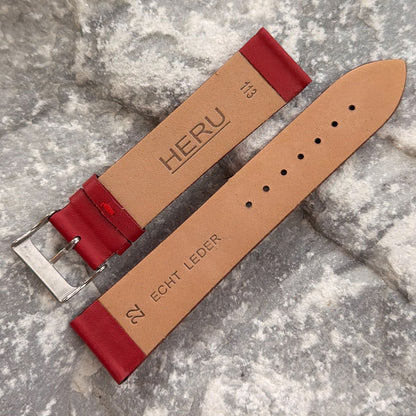 22mm - HERU - 1980s - NOS - FERRARI RED SMOOTH LEATHER