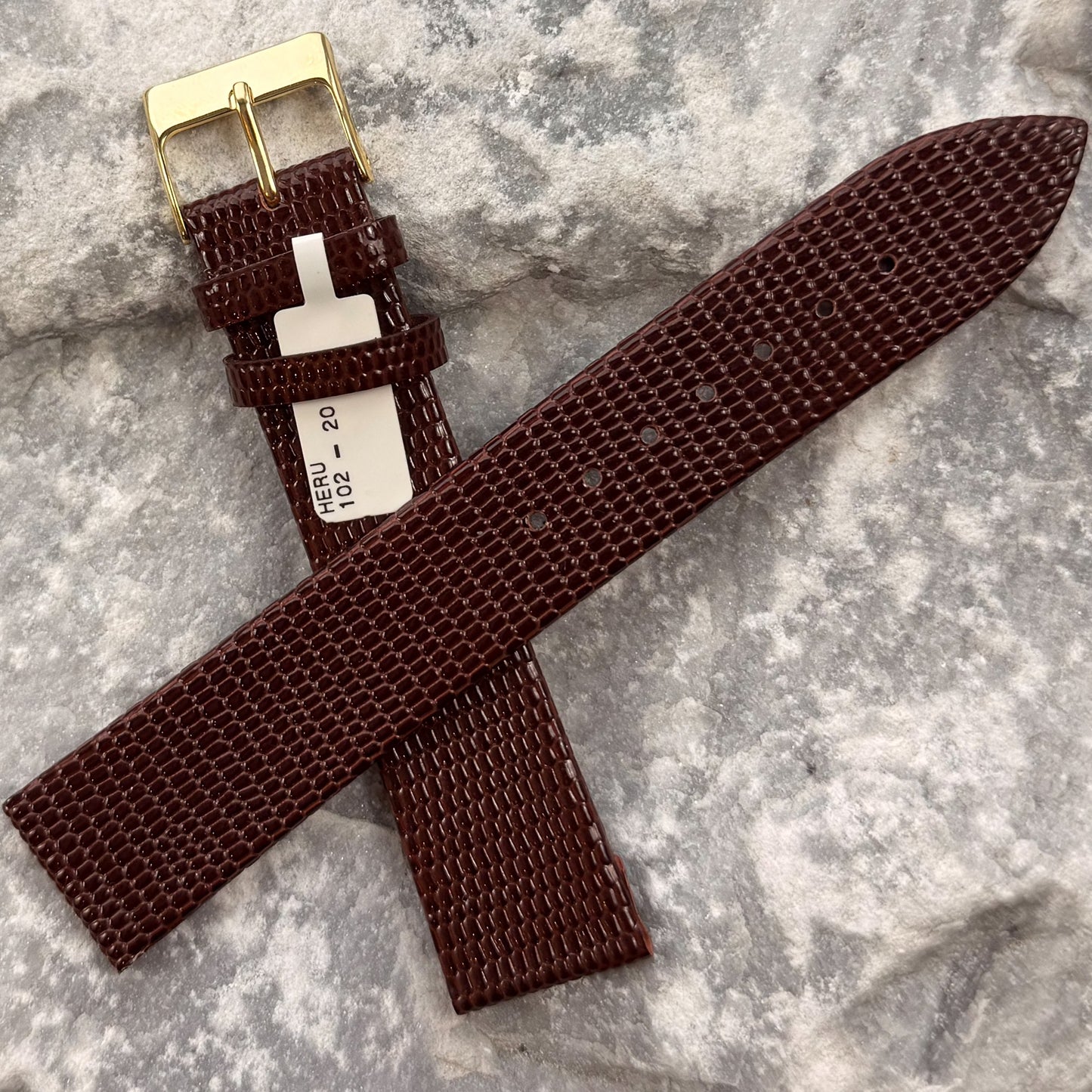 20mm - HERU - 1980s - NOS - COGNAC LIZARD GRAIN