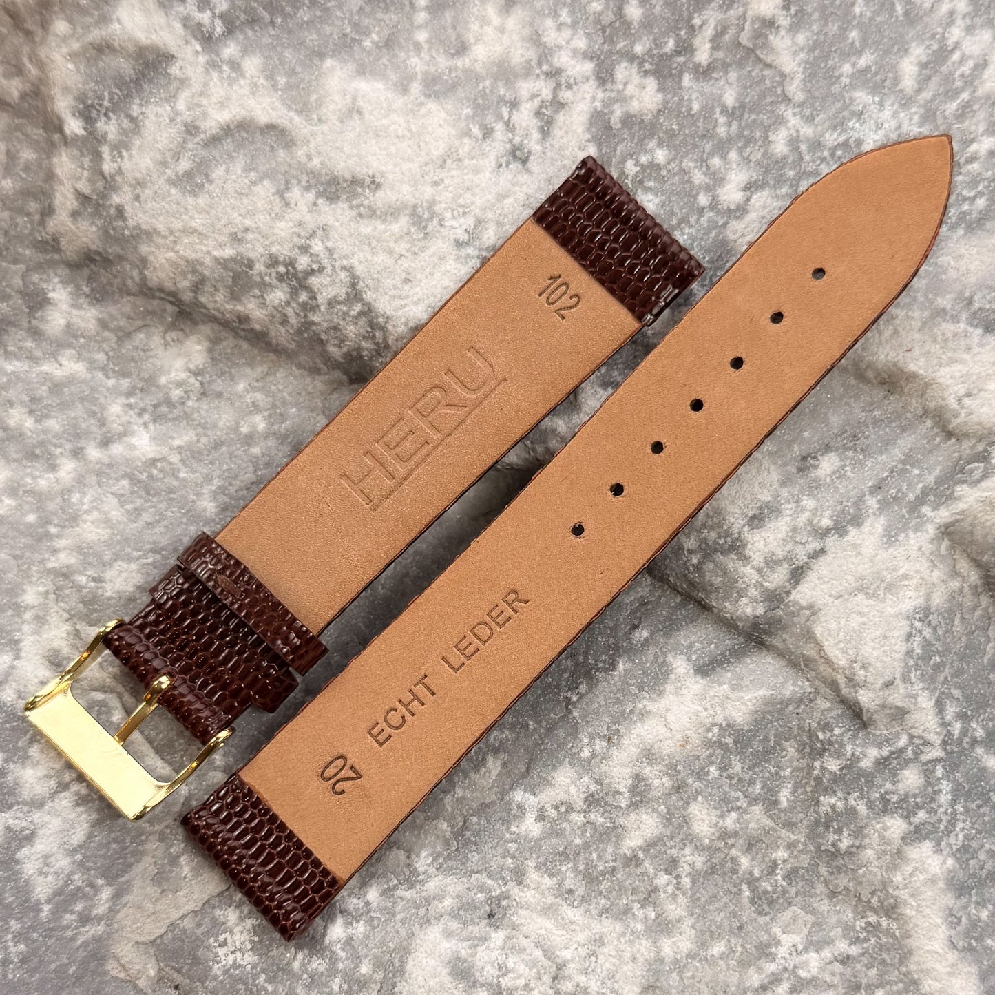 20mm - HERU - 1980s - NOS - COGNAC LIZARD GRAIN