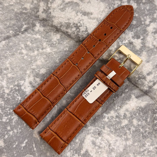 20mm - HERU - 1980s - NOS - HONEY COGNAC CROCODILE GRAIN