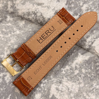20mm - HERU - 1980s - NOS - HONEY COGNAC CROCODILE GRAIN