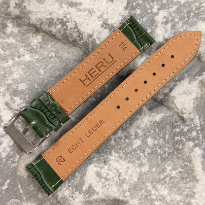 20mm - HERU - 1980s - NOS - FOREST GREEN CROCODILE GRAIN
