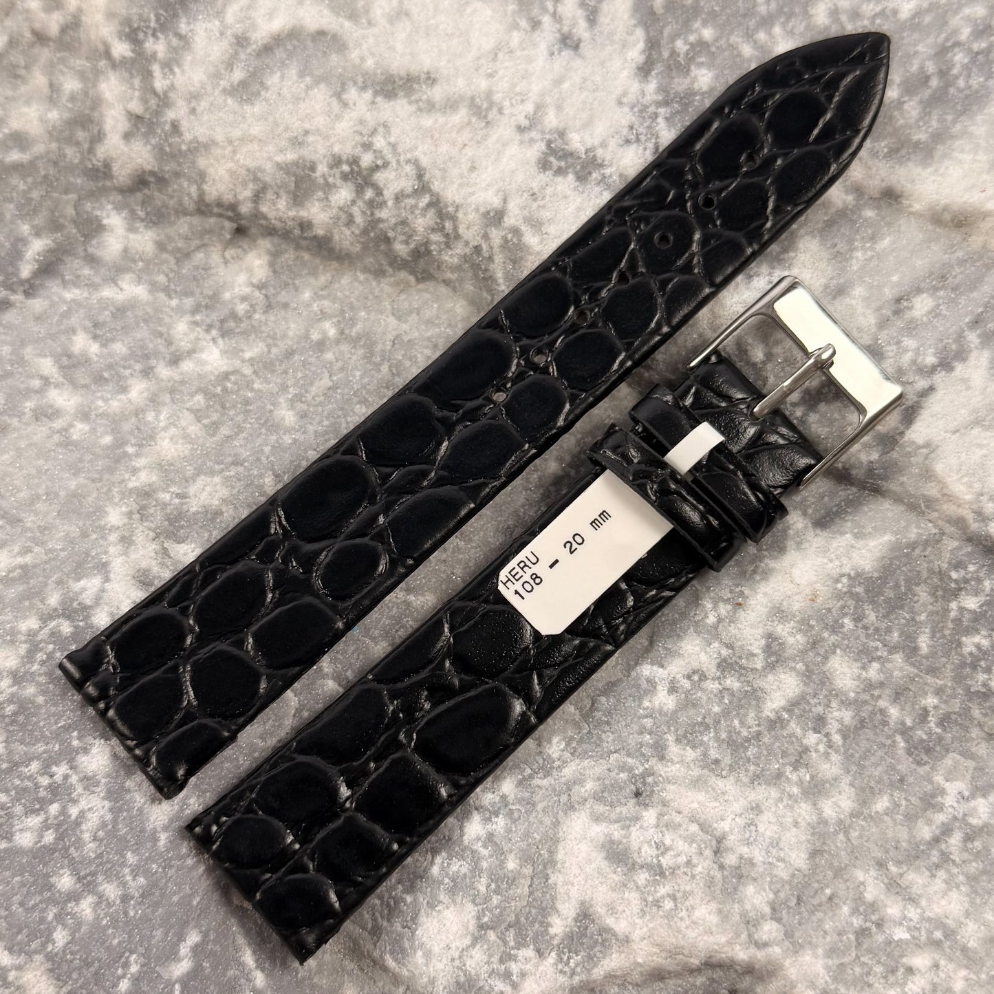 20mm - HERU - 1980s - NOS - CLASSIC BLACK CROCODILE GRAIN