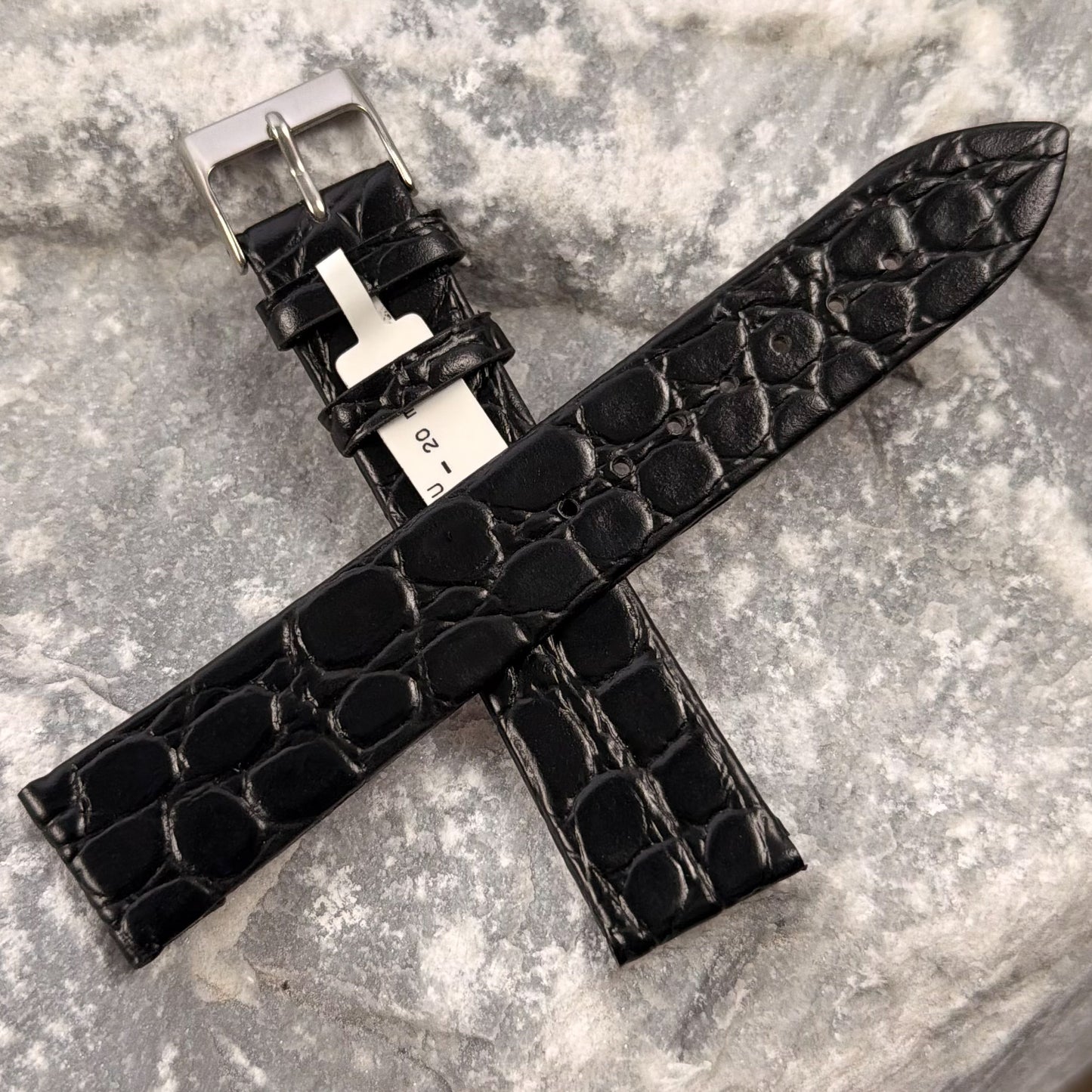 20mm - HERU - 1980s - NOS - CLASSIC BLACK CROCODILE GRAIN