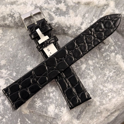 20mm - HERU - 1980s - NOS - CLASSIC BLACK CROCODILE GRAIN