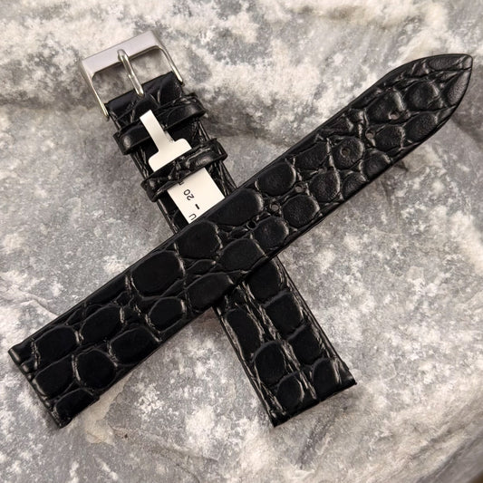 20mm - HERU - 1980s - NOS - CLASSIC BLACK CROCODILE GRAIN