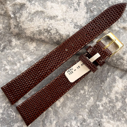 16mm - HERU - 1980s - NOS - COGNAC LIZARD GRAIN