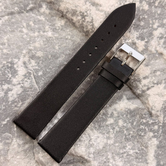 20mm - HERU - 1980s - NOS - BLACK FINE GRAIN LEATHER