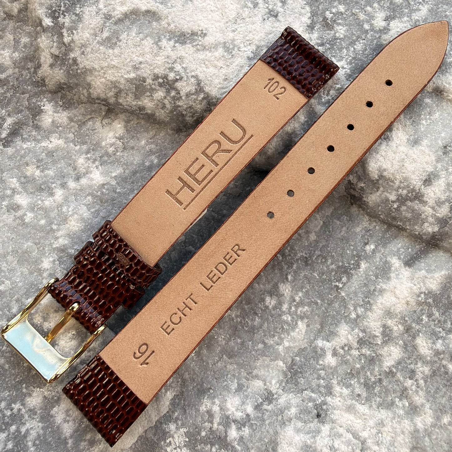 16mm - HERU - 1980s - NOS - COGNAC LIZARD GRAIN