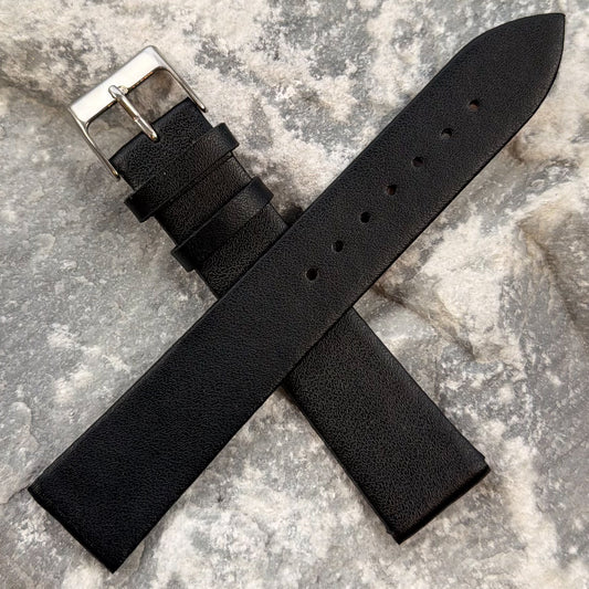 20mm - HERU - 1980s - NOS - BLACK FINE GRAIN LEATHER