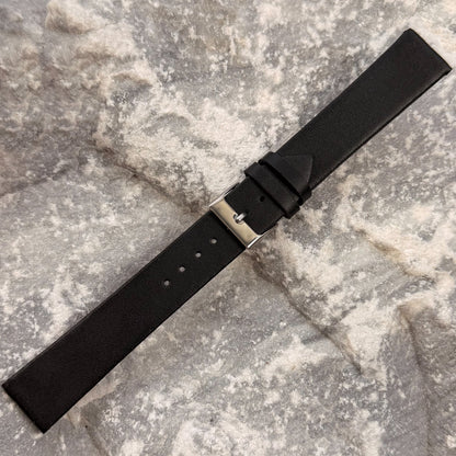 20mm - HERU - 1980s - NOS - BLACK FINE GRAIN LEATHER