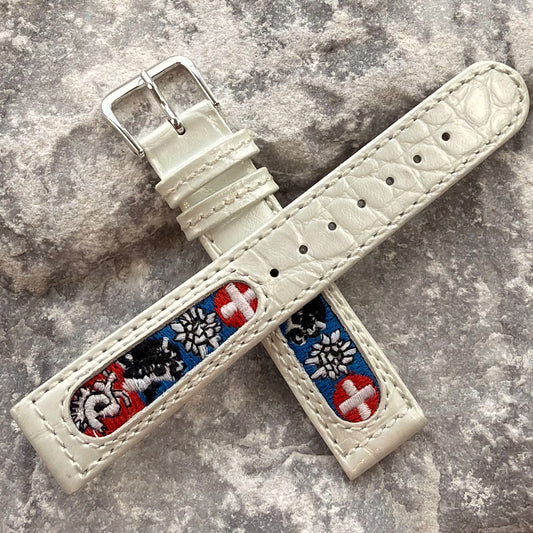 18mm - SWISS ALPINE FOLK ART - 1970s - NOS - EDELWEISS & SWISS CROSS