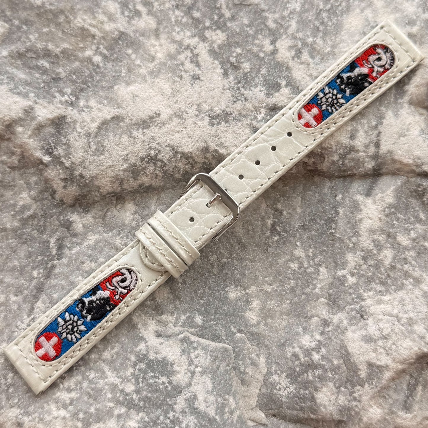 18mm - SWISS ALPINE FOLK ART - 1970s - NOS - EDELWEISS & SWISS CROSS