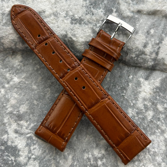 18mm - GERMAN ARTISAN - 1970s - NOS - COGNAC CROCODILE GRAIN — FINE CALFSKIN
