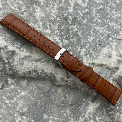 18mm - GERMAN ARTISAN - 1970s - NOS - COGNAC CROCODILE GRAIN — FINE CALFSKIN