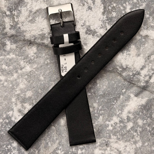 18mm - HERU - 1980s - NOS - BLACK FINE GRAIN LEATHER