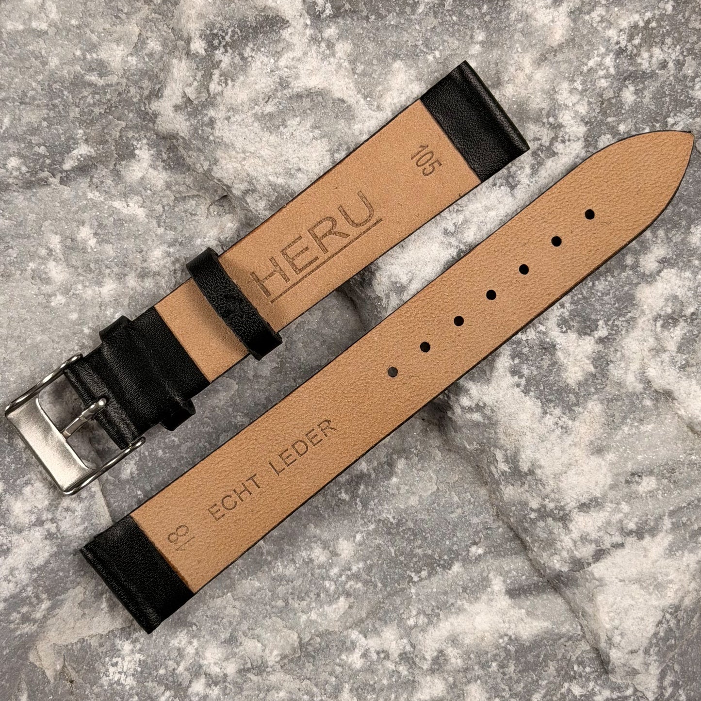 18mm - HERU - 1980s - NOS - BLACK FINE GRAIN LEATHER