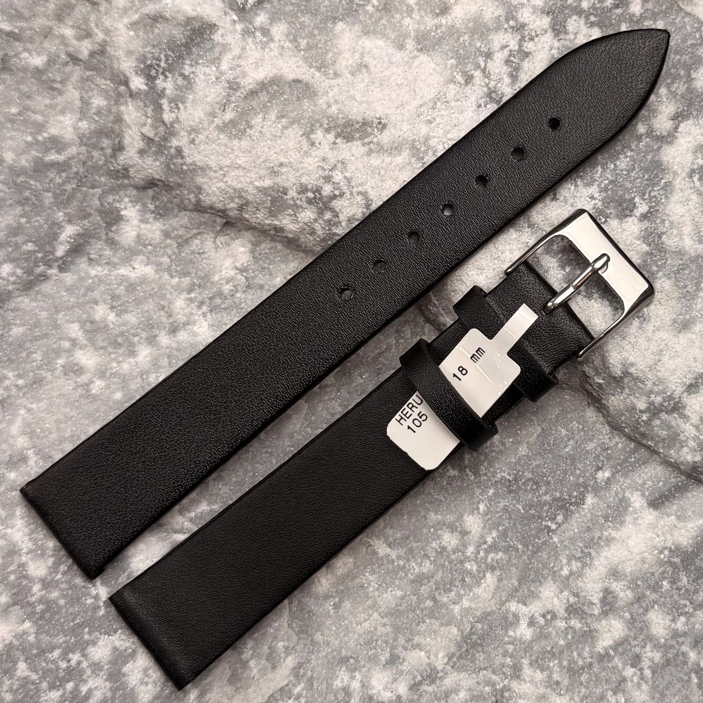 18mm - HERU - 1980s - NOS - BLACK FINE GRAIN LEATHER