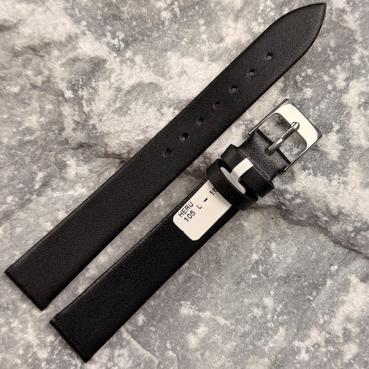 16mm - HERU - 1980s - NOS - BLACK FINE GRAIN LEATHER